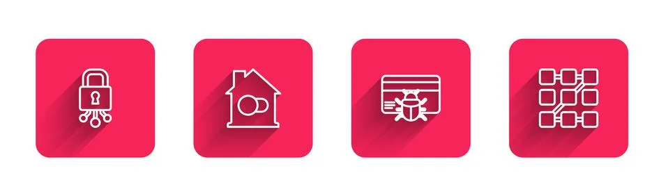 Set line Cyber security, Smart home, System bug in credit card and Graphic Stock Illustration
