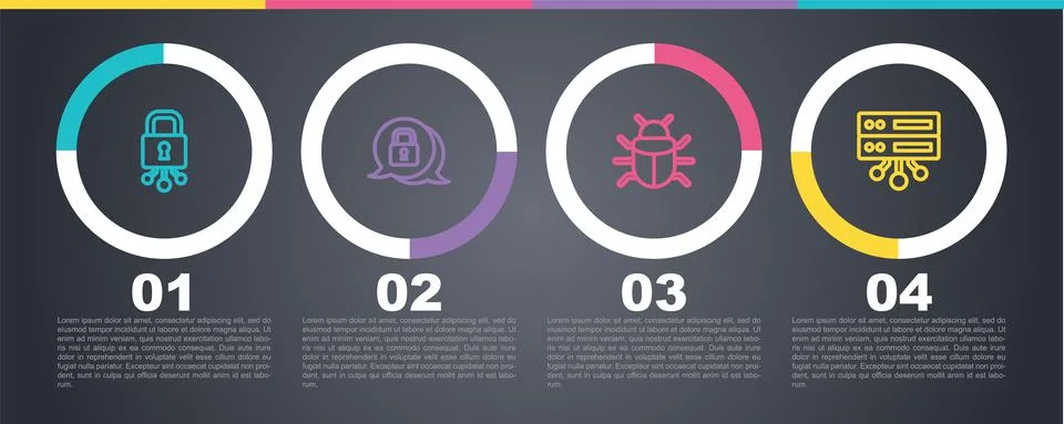 Set line Cyber security, , System bug and Server, Data, Web Hosting. Business 스톡 일러스트