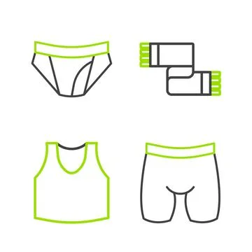Set line Cycling shorts, Undershirt, Winter scarf and Men underpants icon Stock Illustration