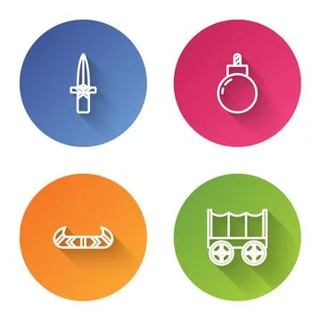 Set line Dagger, Bomb ready to explode, Kayak or canoe and paddle and Wild .. 스톡 일러스트