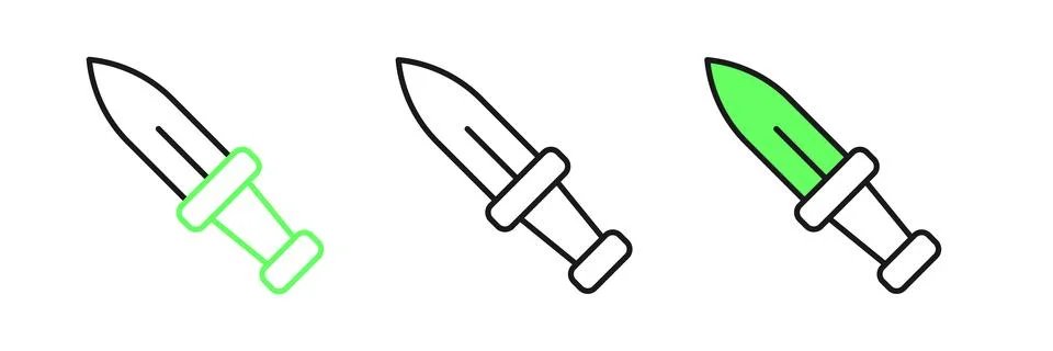 Set line Dagger icon isolated on white background. Knife icon. Sword with s.. Stock Illustration