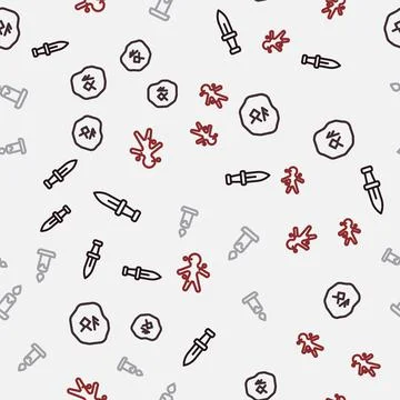 Set line Dagger, Magic runes, Burning candle and Voodoo doll on seamless pattern イラスト素材