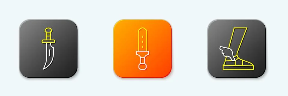 Set line Dagger, Medieval sword and Hermes sandal icon. Vector Stock Illustration