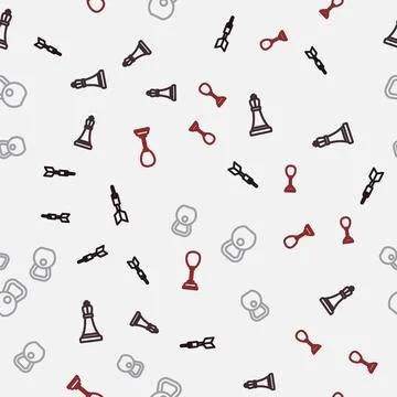 Set line Dart arrow, Chess, Weight and Punching bag on seamless pattern. Vect イラスト素材