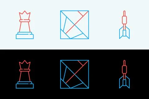 Set line Dart arrow, Chess and Rubik cube icon. Vector Stock Illustration