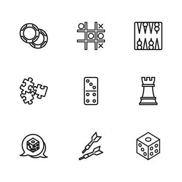 Set line Dart arrow, Chess, Game dice, Domino, Backgammon board, Casino chi.. Illustrazione stock