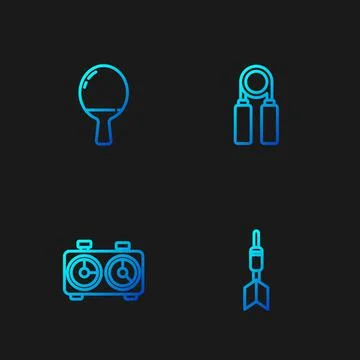 Set line Dart arrow, Time chess clock, Racket for playing table tennis and Sport Stock Illustration