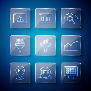 Set line Data analysis, Binary code, Search cloud computing, Sales funnel with Stock Illustration