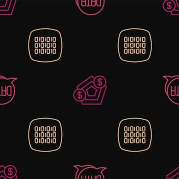 Set line Data analysis, Binary code and Financial growth on seamless patter.. Stock Illustration