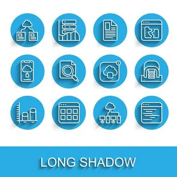 Set line Data analysis, Browser files, Cloud technology data transfer, Comp.. Stock-Illustration