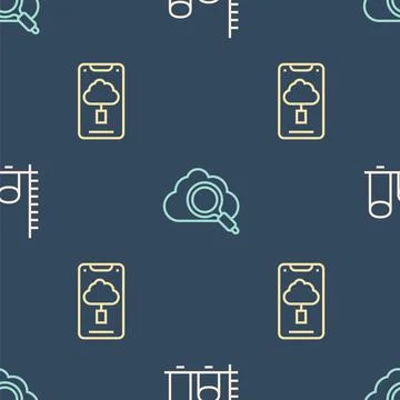 Set line Data analysis, Cloud technology data transfer and Search cloud 스톡 일러스트