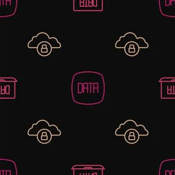 Set line Data analysis, Cloud computing lock and on seamless pattern. Vector 스톡 일러스트