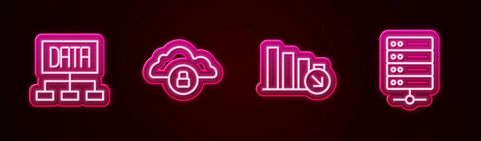 Set line Data analysis, Cloud computing lock, Financial growth decrease and S Stock Illustration