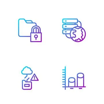 Set line Data analysis, Cloud technology data transfer, Folder and lock and Stock Illustration