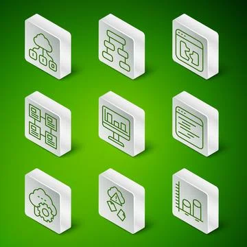 Set line Data analysis, Cloud hacking, technology data transfer, Monitor with Illustrazione stock