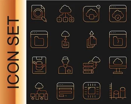 Set line Data analysis, Cloud technology data transfer, File missing, Brows.. Stock Illustration
