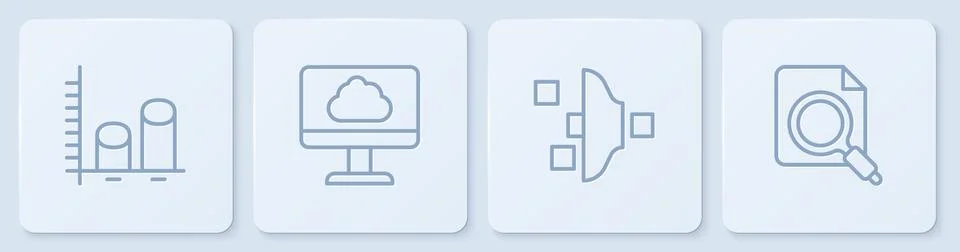 Set line Data analysis, Filter setting, Cloud technology data transfer and Stock Illustration