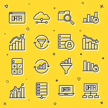 Set line Data analysis, Financial growth decrease, Search with folder, Sales  Stock Illustration