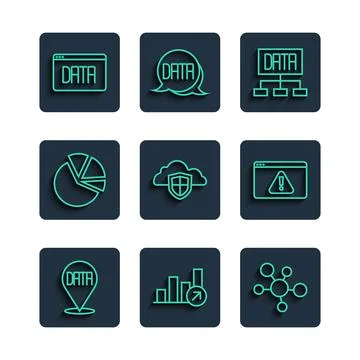 Set line Data analysis, Financial growth, Mind map infographic, Cloud and s.. Illustrazione stock