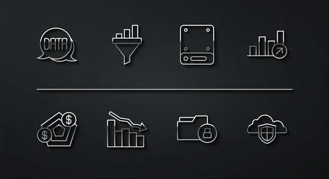 Set line Data analysis, Financial growth, Folder and lock, decrease, Sales .. Stock Illustration