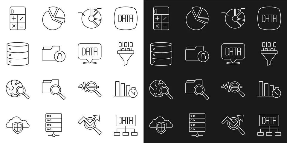 Set line Data analysis Financial growth decrease Binary code Pie chart infogr Stock Illustration