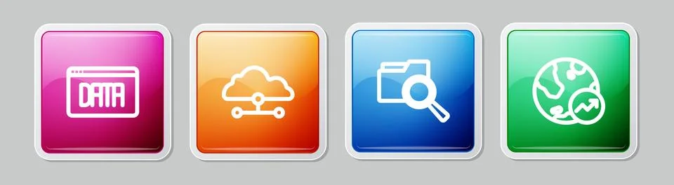 Set line Data analysis, Network cloud connection, Search with folder and Stock Illustration