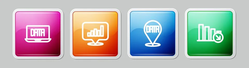Set line Data analysis, Pie chart infographic, and Financial growth decrease Stock Illustration