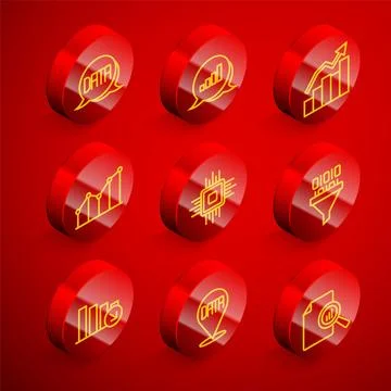 Set line Data analysis, Pie chart infographic, Financial growth, Processor CPU Stock-Illustration