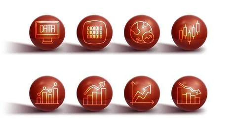 Set line Data analysis, Pie chart infographic, Browser with stocks market Stock-Illustration