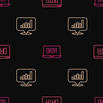 Set line Data analysis, Pie chart infographic and on seamless pattern. Vector Stock Illustration