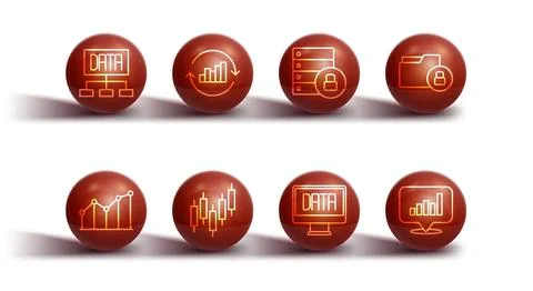 Set line Data analysis, Pie chart infographic, Folder and lock, Browser with Stock Illustration
