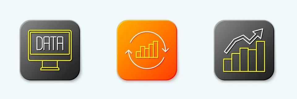 Set line Data analysis, Pie chart infographic and Financial growth icon. Vect Stock Illustration