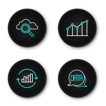 Set line Data analysis, Pie chart infographic,  and Search cloud computing .. Illustrazione stock