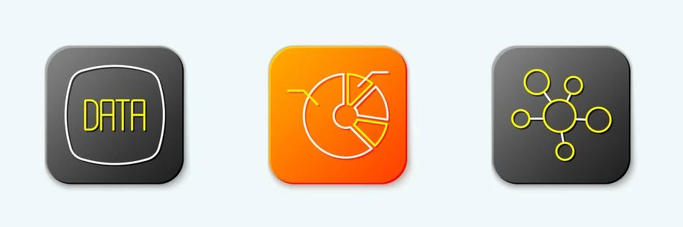 Set line Data analysis, Pie chart infographic and Mind map icon. Vector Stock Illustration