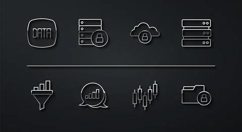 Set line Data analysis, Sales funnel with chart, Server, Browser stocks mar.. Stockillustratie
