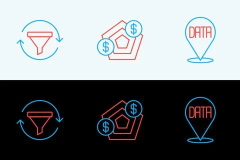 Set line Data analysis, Sales funnel with chart and Financial growth icon. .. Illustration