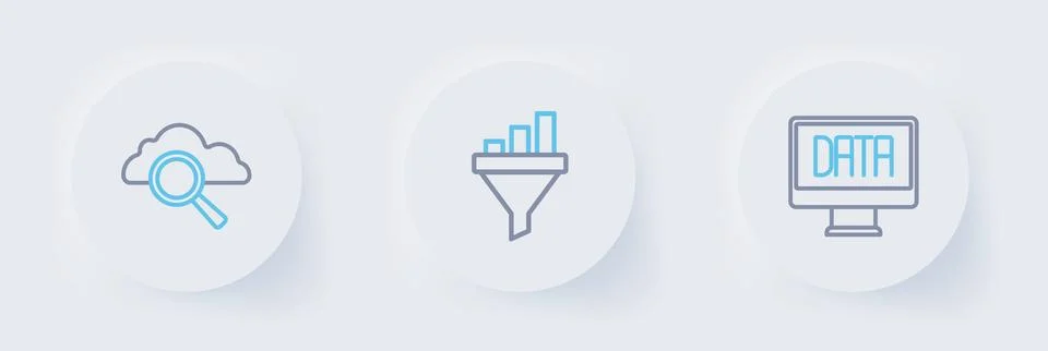 Set line Data analysis, Sales funnel with chart and Search cloud computing .. Illustrazione stock