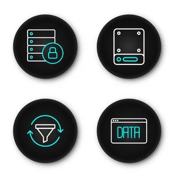 Set line Data analysis, Sales funnel with chart, Server and security padloc.. 스톡 일러스트