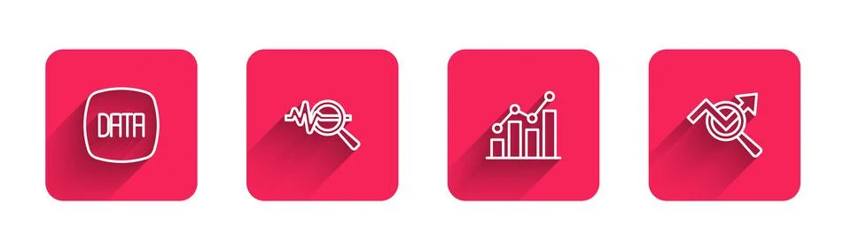 Set line Data analysis, Search data, Pie chart infographic and with long shadow 스톡 일러스트