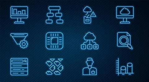 Set line Data analysis, Search concept with folder, Cloud technology data Stock Illustration