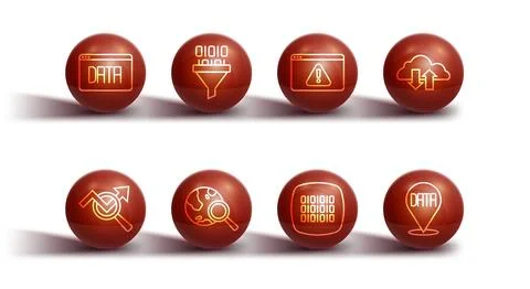 Set line Data analysis, Search data, Cloud download and upload, Binary code Illustrazione stock