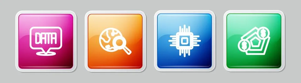 Set line Data analysis, Search globe, Processor CPU and Financial growth Stock Illustration