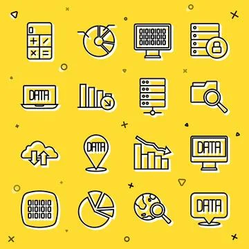 Set line Data analysis, Search with folder, Binary code, Financial growth Stock Illustration