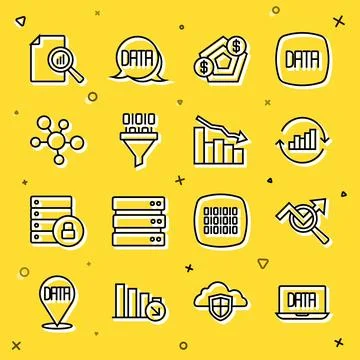 Set line Data analysis, Search data, Pie chart infographic, Financial growt.. Stock-Illustration