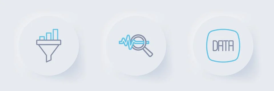Set line Data analysis, Search data and Sales funnel with chart icon. Vector イラスト素材