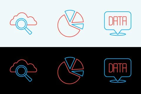 Set line Data analysis, Search cloud computing and Pie chart infographic ic.. Stock Illustration