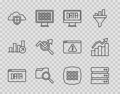 Set line Data analysis, Server, Search with folder, Cloud and shield, data, B 스톡 일러스트