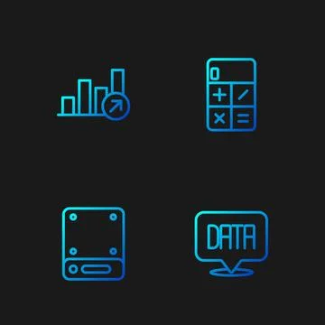 Set line Data analysis, Server, Financial growth and Calculator. Gradient color 스톡 일러스트