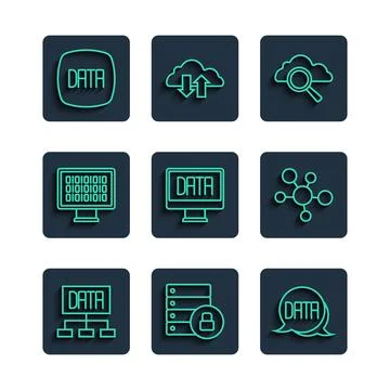Set line Data analysis, Server security with padlock, Search cloud computing イラスト素材