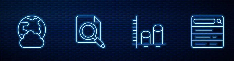 Set line Data analysis, Social network, Search concept with folder and engine Stock Illustration